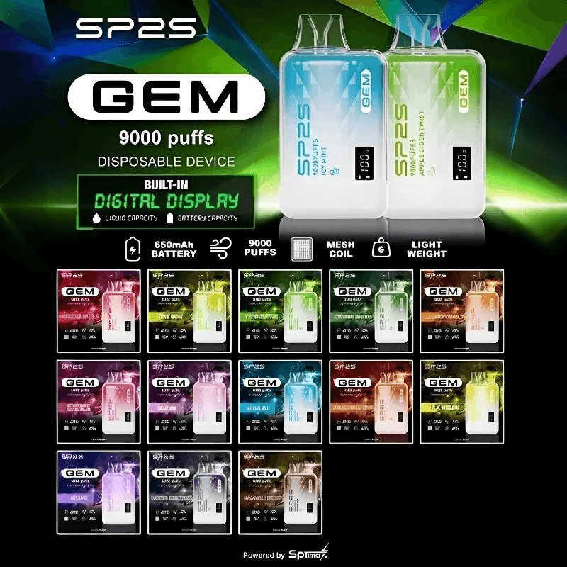 SP2S GEM 9000口拋棄式電子煙|12ml大容量・16款口味・台灣現貨